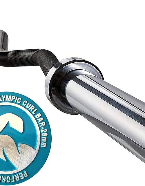 Load image into Gallery viewer, Fitness Olympic EZ Curl Bar 47Inch/86Inch(7Ft)- (350Lb/1500Lb) Curling Bar for Gym Strength Training Chrome Sleeves Solid Steel Barbell Weight Lifting Bar for Bicep Curls and Triceps Extensions
