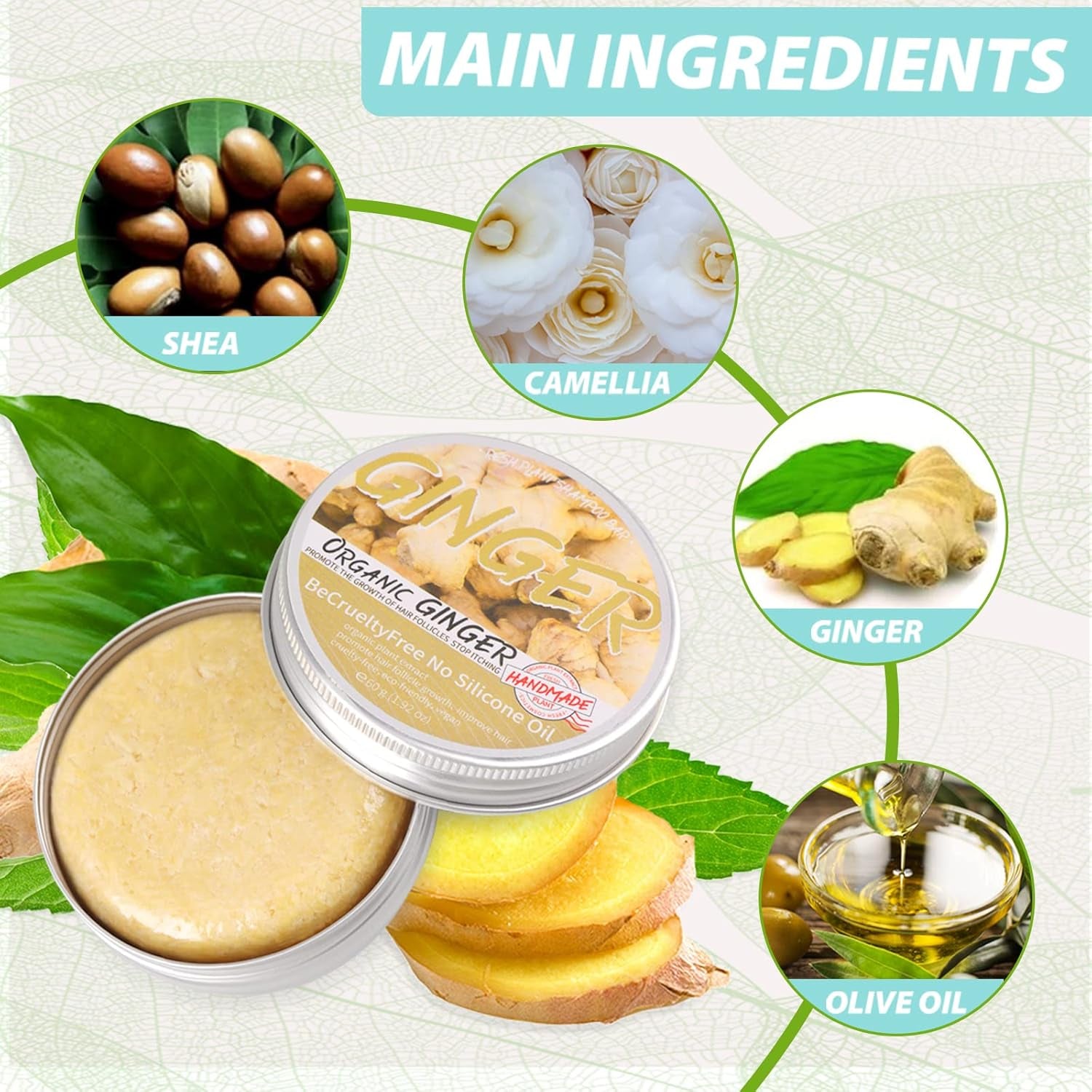 Ginger Shampoo Bar for Hair Regrowth and Growth - 3 Pcs Natural Organic Soap Bar Promotes Hair Growth