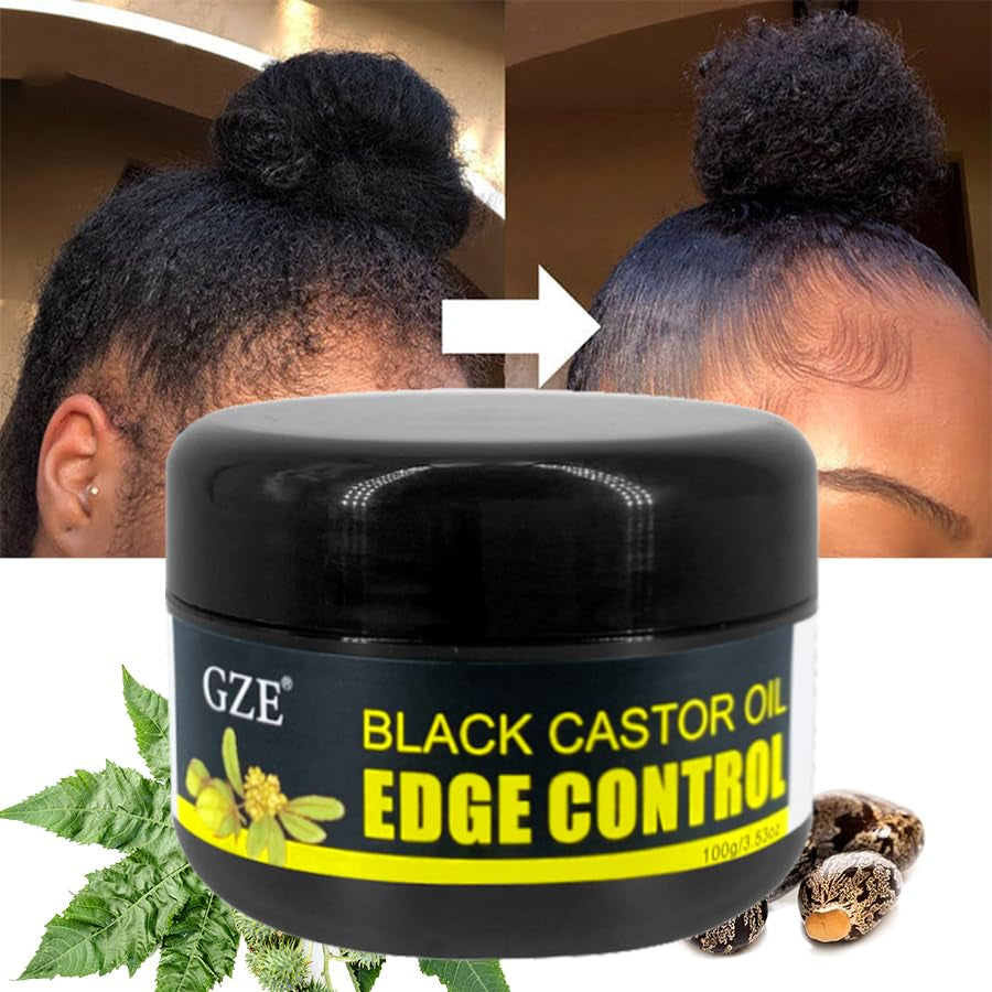 GZE Black Castor Oil Edge Gel Extra Hold Braid, Loc, Twist - Tames Frizz & Controls Edges for Women 4C Hair