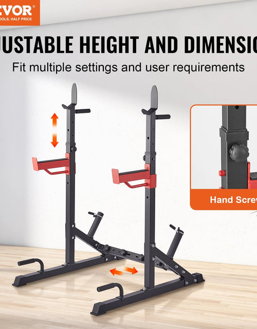 Load image into Gallery viewer, VEVOR Squat Stand Power Rack, Multi-Functional Barbell Rack with Hook, Weight Plate Storage Attachment, Adjustable Free Bench Press Stands, Max Load 600 Lbs Steel Exercise Squat Stand for Gym/Home Gym

