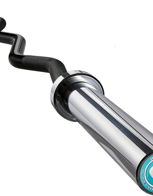 Load image into Gallery viewer, Fitness Olympic EZ Curl Bar 47Inch/86Inch(7Ft)- (350Lb/1500Lb) Curling Bar for Gym Strength Training Chrome Sleeves Solid Steel Barbell Weight Lifting Bar for Bicep Curls and Triceps Extensions

