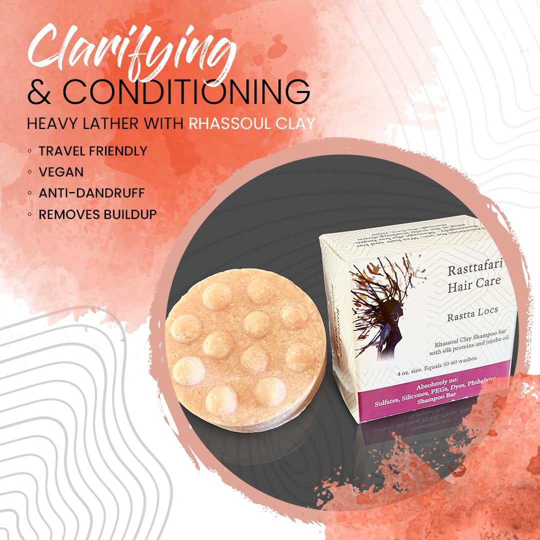 Rastta Locs Organic Loc Shampoo Bar with Conditioners Made for Locs, Braid, Dreadlocks – Remove Product Buildup & Residue Simply with the Aid of Rhassoul Clay. Sulfate and Silicone Free (4Oz/120G)