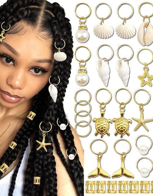 Load image into Gallery viewer, 40PCS Shell Loc Jewelry Gold Hair Jewelry for Braids Starfish Braids Clips Pearl Dreadlock Jewelry Seashell Braids Accessories Hair Decoration for Women
