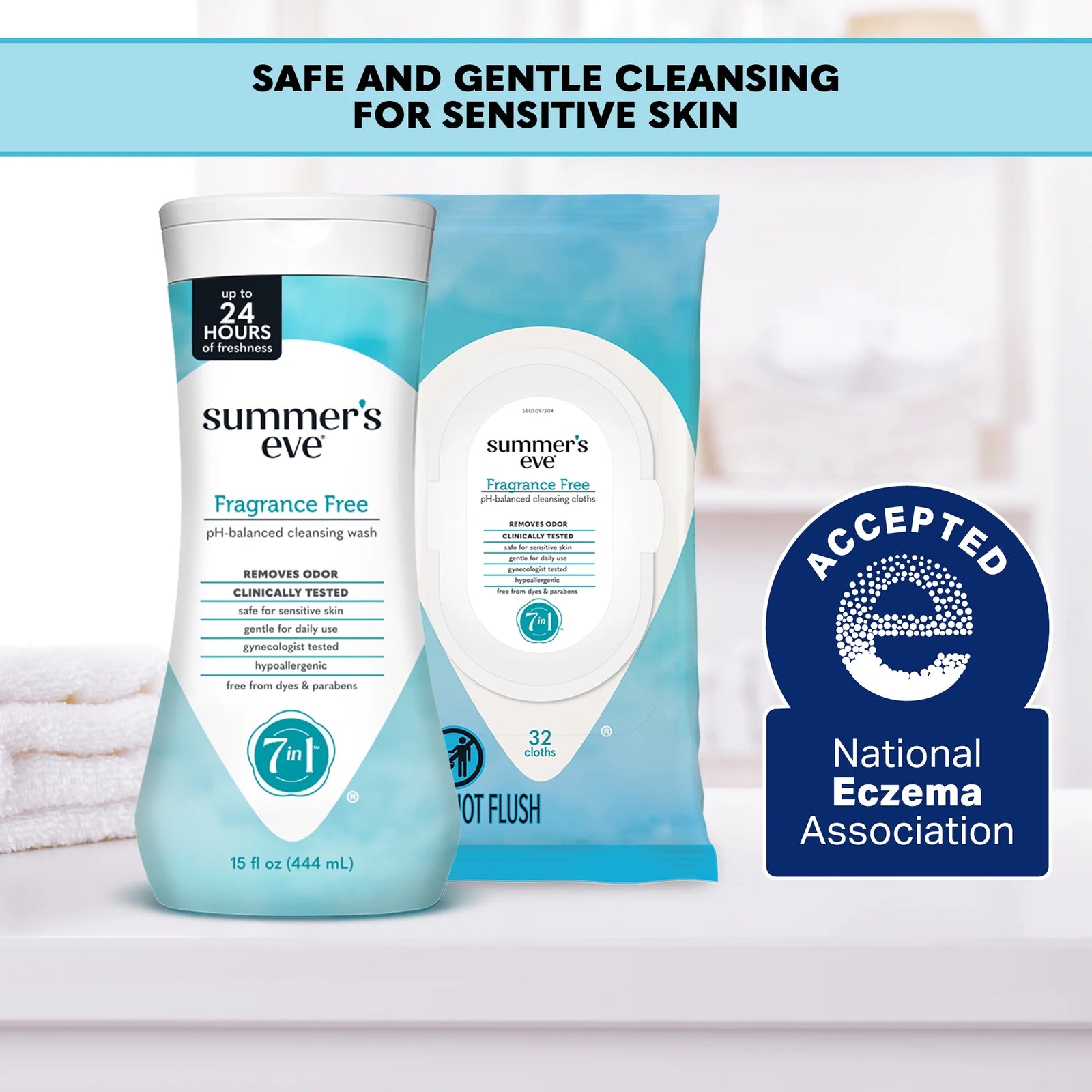 Summer’S Eve Fragrance Free Gentle Daily Feminine Wipes, Removes Odor, Ph Balanced, 32 Ct