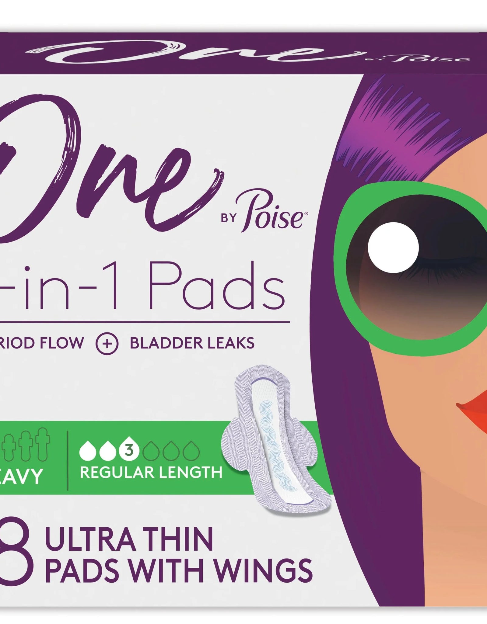 One by  Feminine Pads with Wings, Heavy Absorbency Period & Incontinence Pads, 18 Count