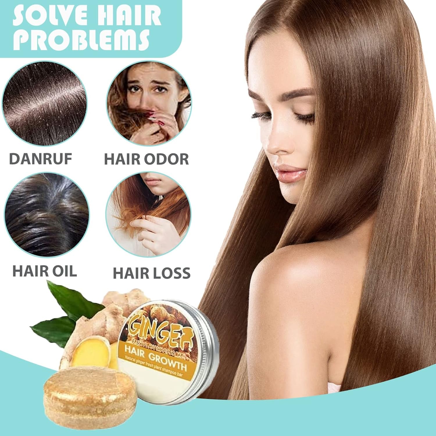 Ginger Shampoo Bar for Hair Regrowth and Growth - 3 Pcs Natural Organic Soap Bar Promotes Hair Growth