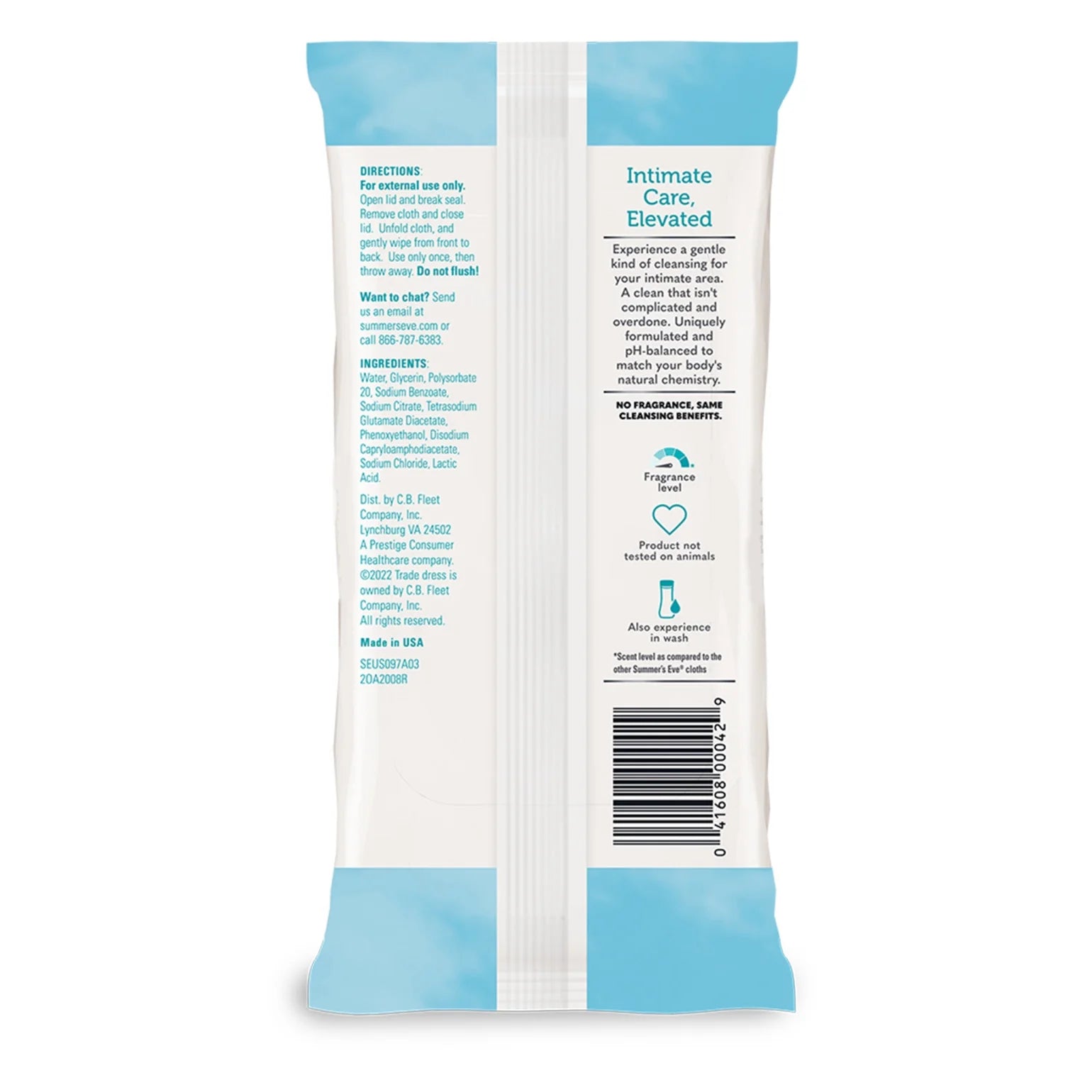 Summer’S Eve Fragrance Free Gentle Daily Feminine Wipes, Removes Odor, Ph Balanced, 32 Ct