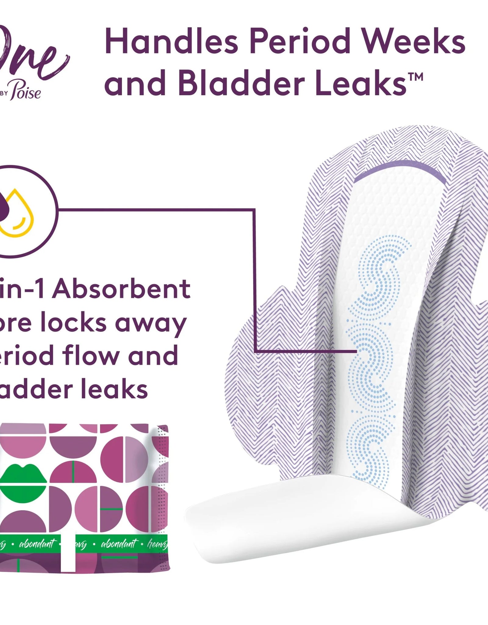 One by  Feminine Pads with Wings, Heavy Absorbency Period & Incontinence Pads, 18 Count