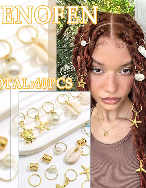 Load image into Gallery viewer, 40PCS Shell Loc Jewelry Gold Hair Jewelry for Braids Starfish Braids Clips Pearl Dreadlock Jewelry Seashell Braids Accessories Hair Decoration for Women
