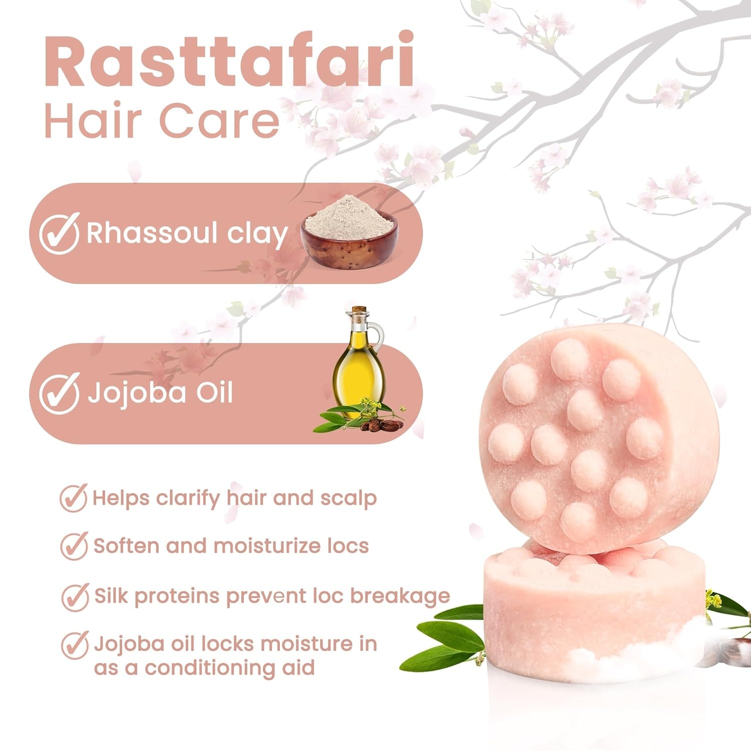Rastta Locs Organic Loc Shampoo Bar with Conditioners Made for Locs, Braid, Dreadlocks – Remove Product Buildup & Residue Simply with the Aid of Rhassoul Clay. Sulfate and Silicone Free (4Oz/120G)