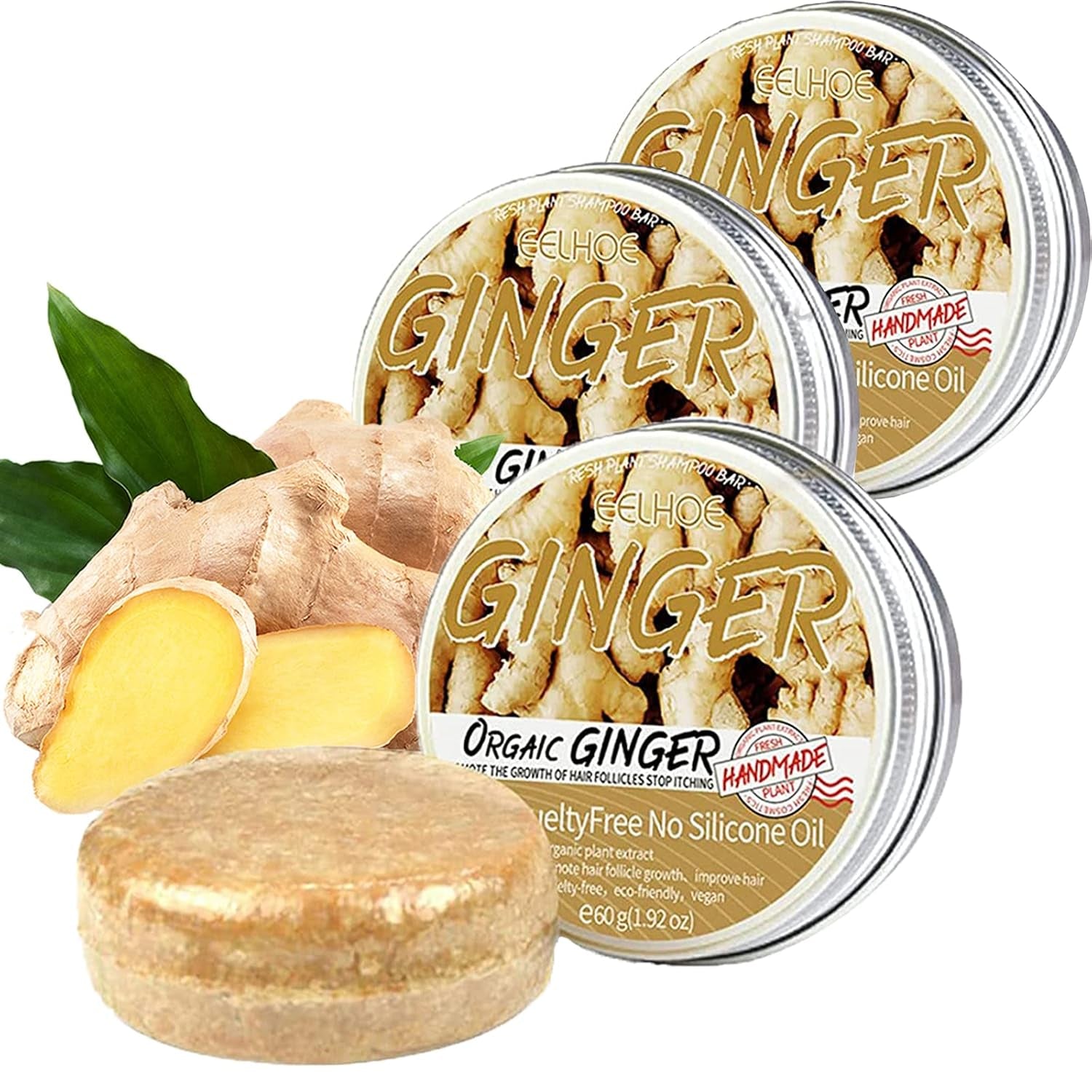 Ginger Shampoo Bar for Hair Regrowth and Growth - 3 Pcs Natural Organic Soap Bar Promotes Hair Growth