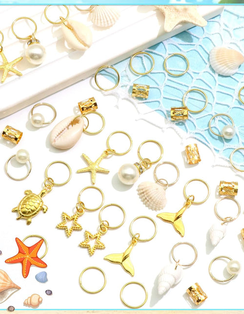 Load image into Gallery viewer, 40PCS Shell Loc Jewelry Gold Hair Jewelry for Braids Starfish Braids Clips Pearl Dreadlock Jewelry Seashell Braids Accessories Hair Decoration for Women

