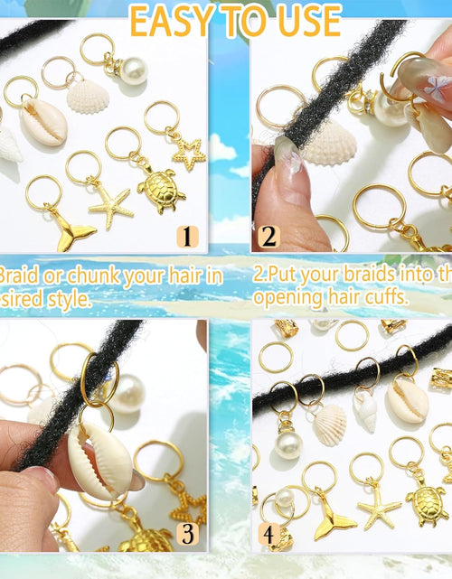 Load image into Gallery viewer, 40PCS Shell Loc Jewelry Gold Hair Jewelry for Braids Starfish Braids Clips Pearl Dreadlock Jewelry Seashell Braids Accessories Hair Decoration for Women
