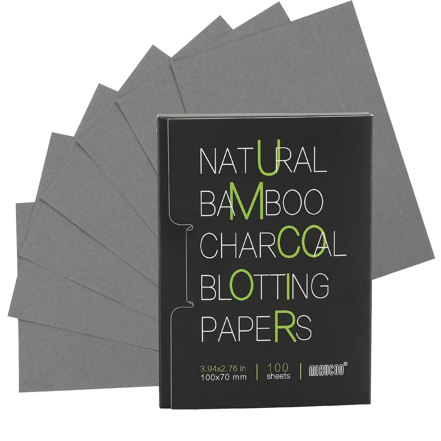 100 Count Natural Bamboo Charcoal Blotting Papers Organic Facial Oil Absorbing Sheets for Oily Skin Care Daily Oil Control Linen Tissues (100 PCS/PK, 1 PK)