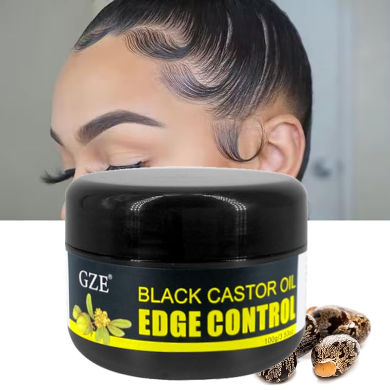 GZE Black Castor Oil Edge Gel Extra Hold Braid, Loc, Twist - Tames Frizz & Controls Edges for Women 4C Hair