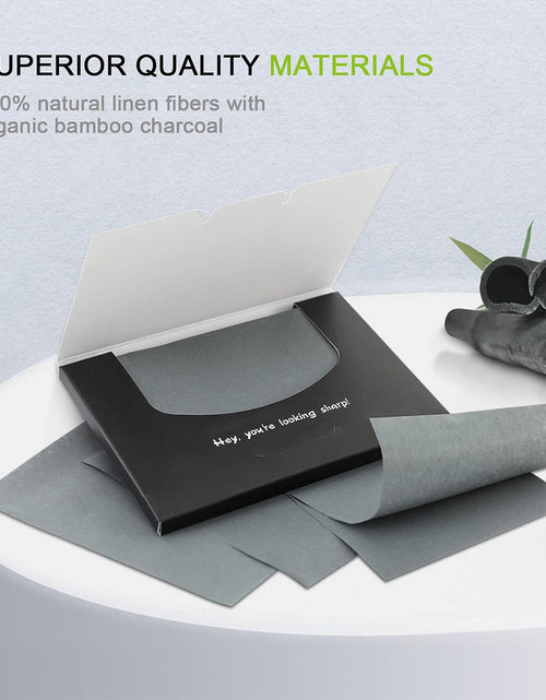 Load image into Gallery viewer, 100 Count Natural Bamboo Charcoal Blotting Papers Organic Facial Oil Absorbing Sheets for Oily Skin Care Daily Oil Control Linen Tissues (100 PCS/PK, 1 PK)
