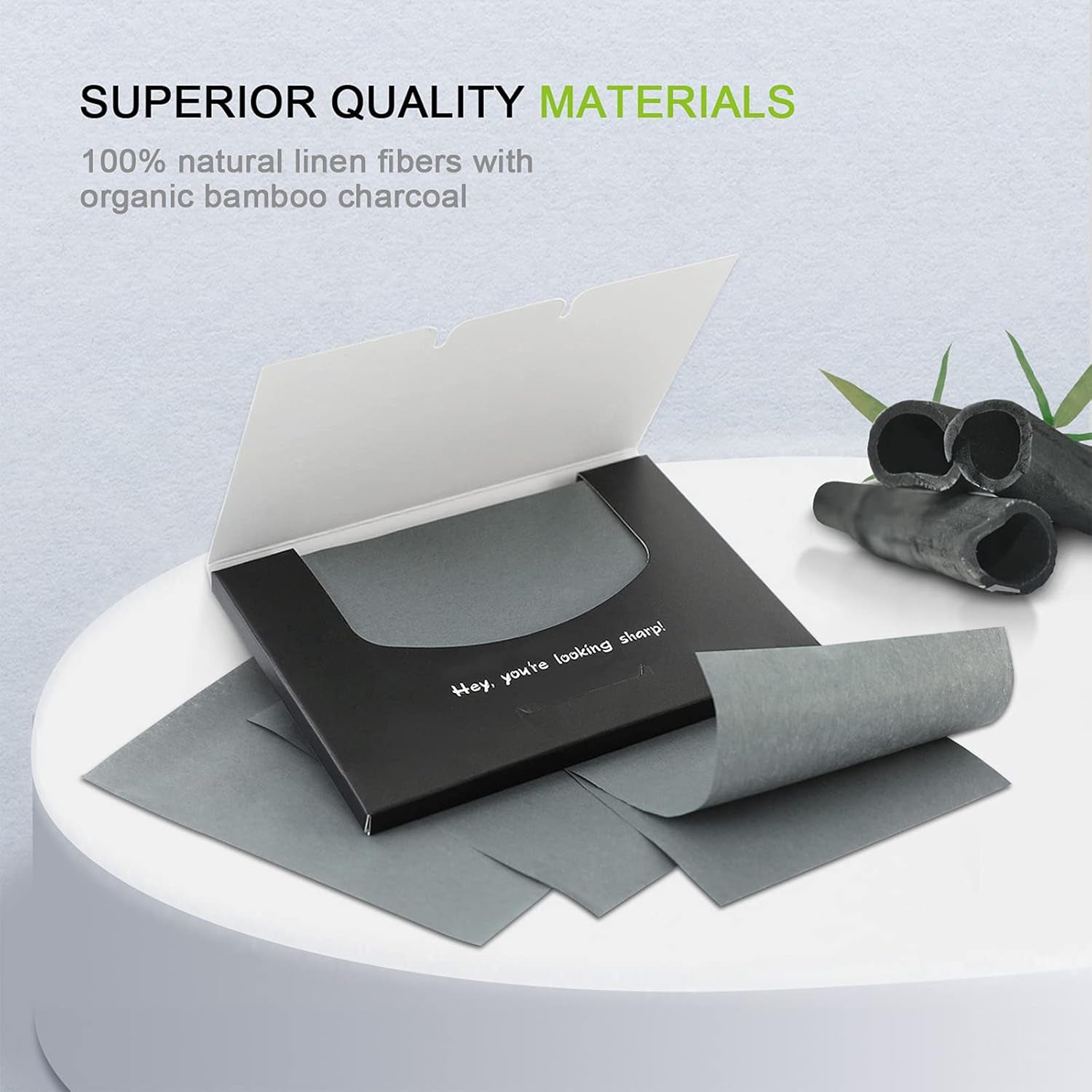 100 Count Natural Bamboo Charcoal Blotting Papers Organic Facial Oil Absorbing Sheets for Oily Skin Care Daily Oil Control Linen Tissues (100 PCS/PK, 1 PK)