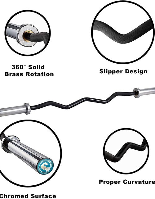 Load image into Gallery viewer, Fitness Olympic EZ Curl Bar 47Inch/86Inch(7Ft)- (350Lb/1500Lb) Curling Bar for Gym Strength Training Chrome Sleeves Solid Steel Barbell Weight Lifting Bar for Bicep Curls and Triceps Extensions
