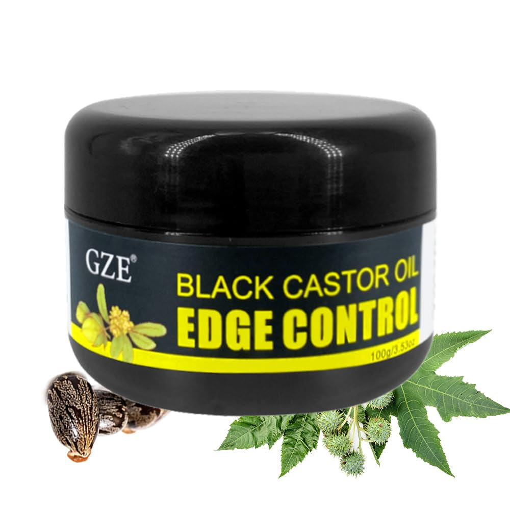 GZE Black Castor Oil Edge Gel Extra Hold Braid, Loc, Twist - Tames Frizz & Controls Edges for Women 4C Hair