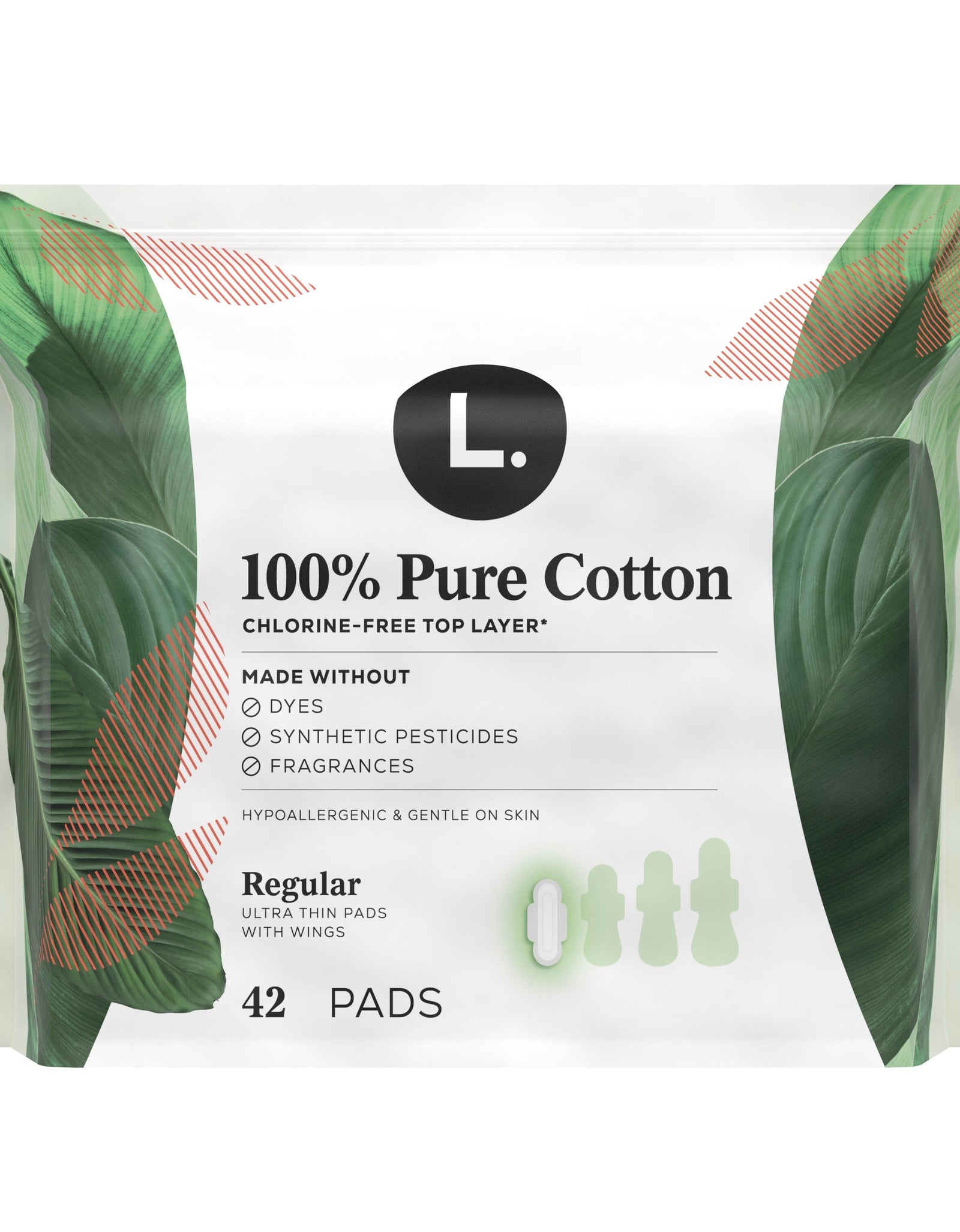 Ultra Thin Pads for Women, Regular, 100% Pure Cotton Top Layer 42 Ct