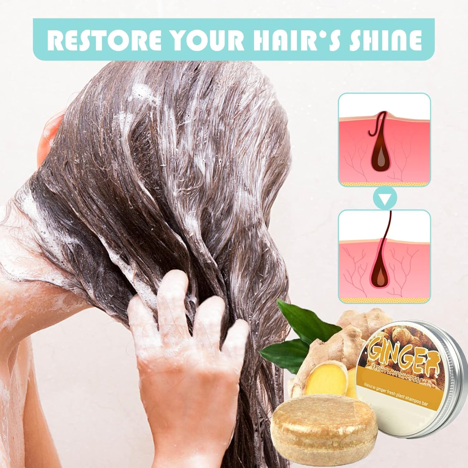 Ginger Shampoo Bar for Hair Regrowth and Growth - 3 Pcs Natural Organic Soap Bar Promotes Hair Growth