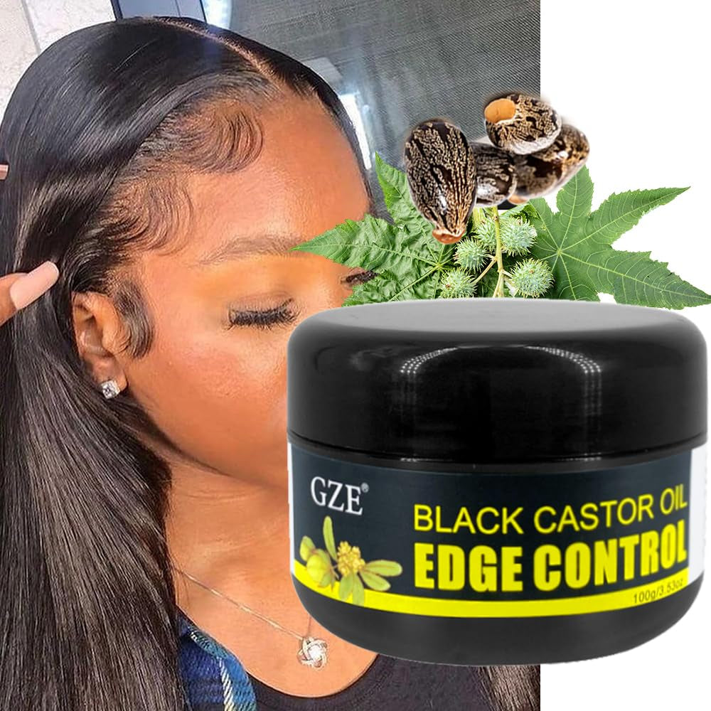 GZE Black Castor Oil Edge Gel Extra Hold Braid, Loc, Twist - Tames Frizz & Controls Edges for Women 4C Hair